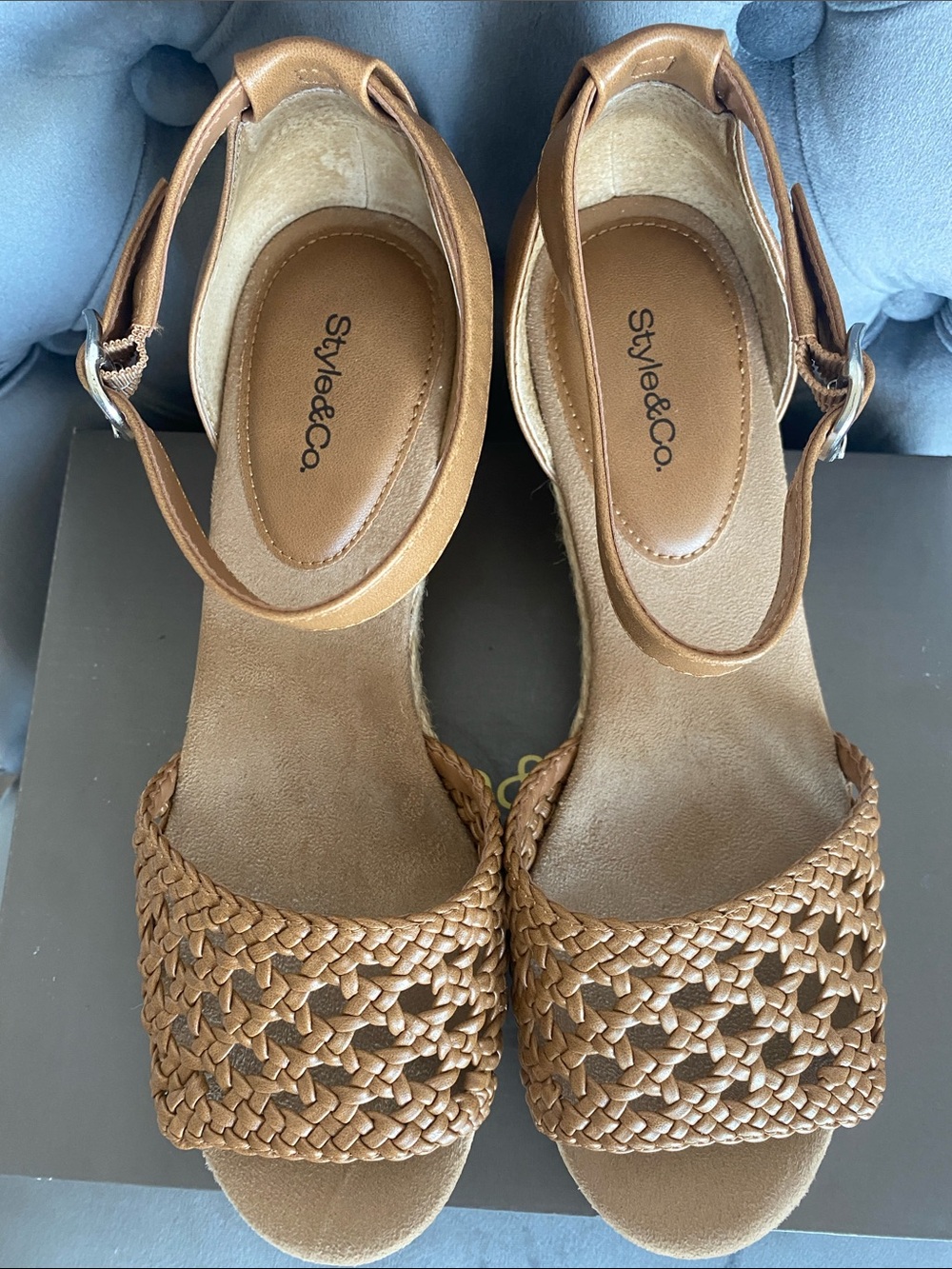 NWT Style & Co. Tan Braided Espadrille Wedge Sandals - Picture 10 of 16